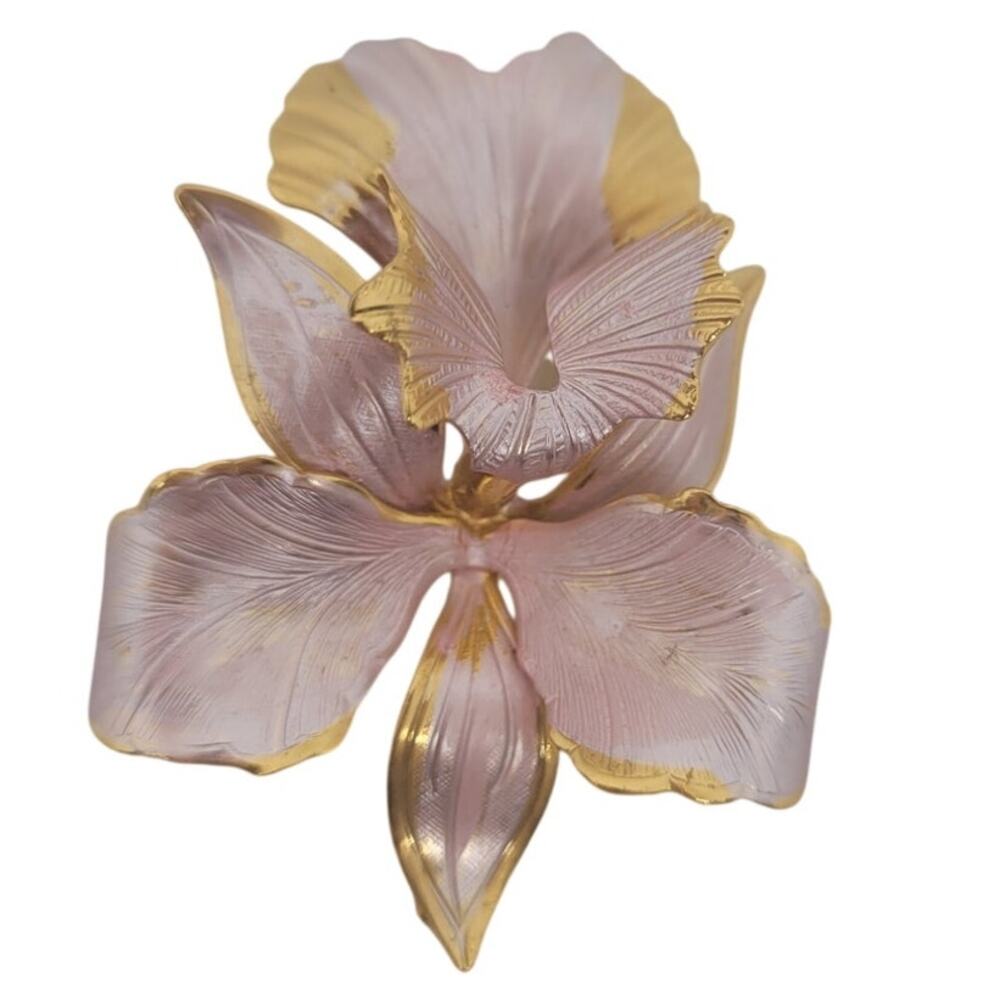 Cerrito Orchid Brooch Pink‎ Gold Tone Signed Vintage Floral Statement faircore